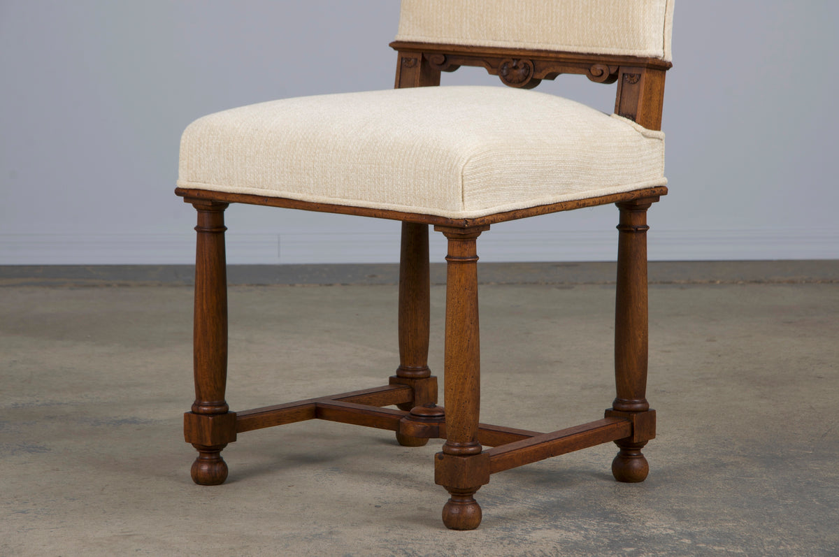 Antique French Napoleon III Style Walnut Dining Chairs W/ Cream Chenille - Set of 10