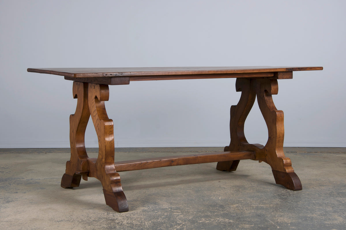 Antique Spanish Baroque Style Walnut Trestle Dining Table