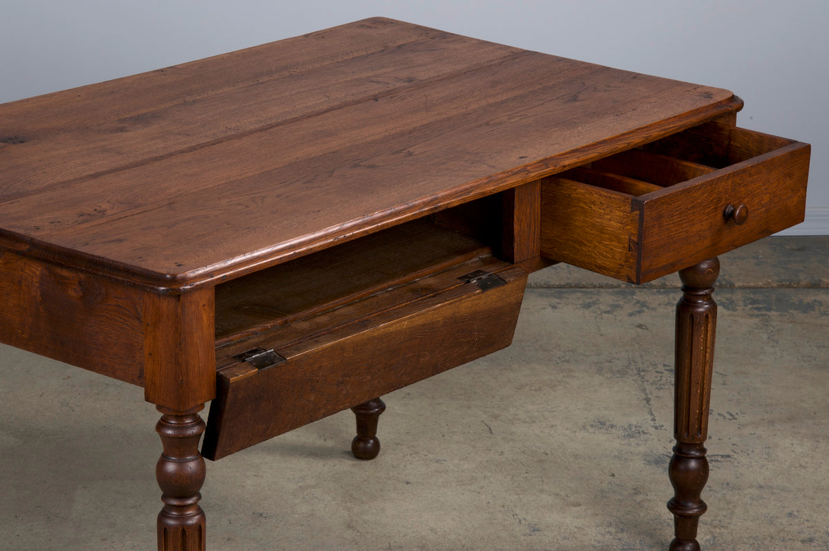 Antique Country French Provincial Oak Writing Desk or Side Table