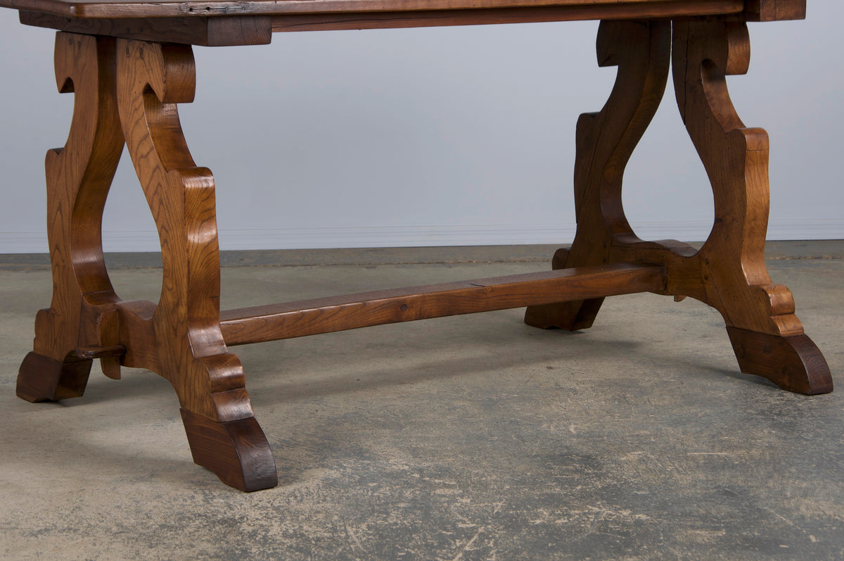 Antique Spanish Baroque Style Walnut Trestle Dining Table