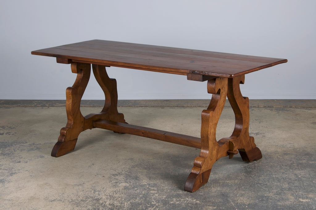 Antique Spanish Baroque Style Walnut Trestle Dining Table