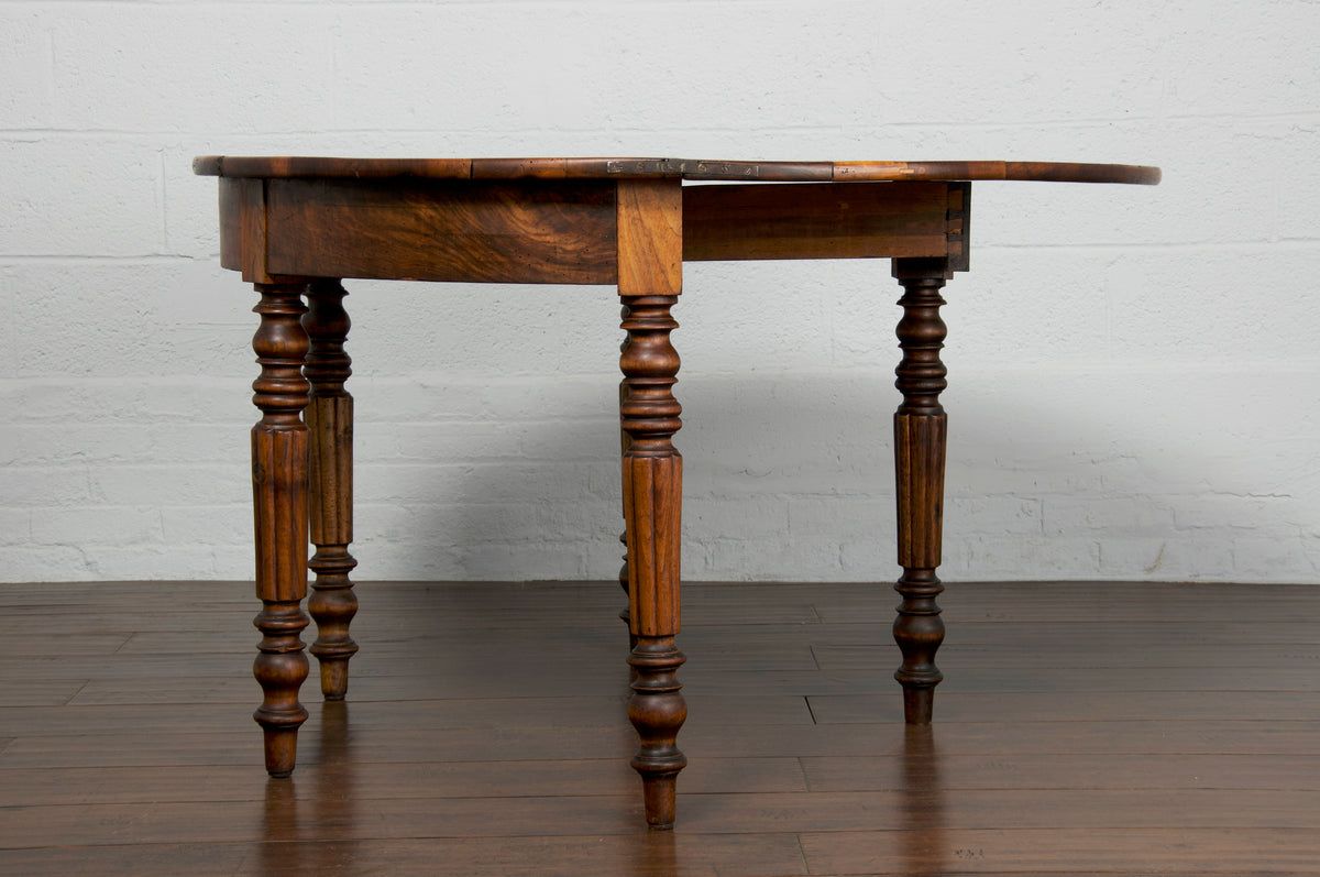 Antique Country French Provincial Folding Demilune Provincial Walnut Dining Table