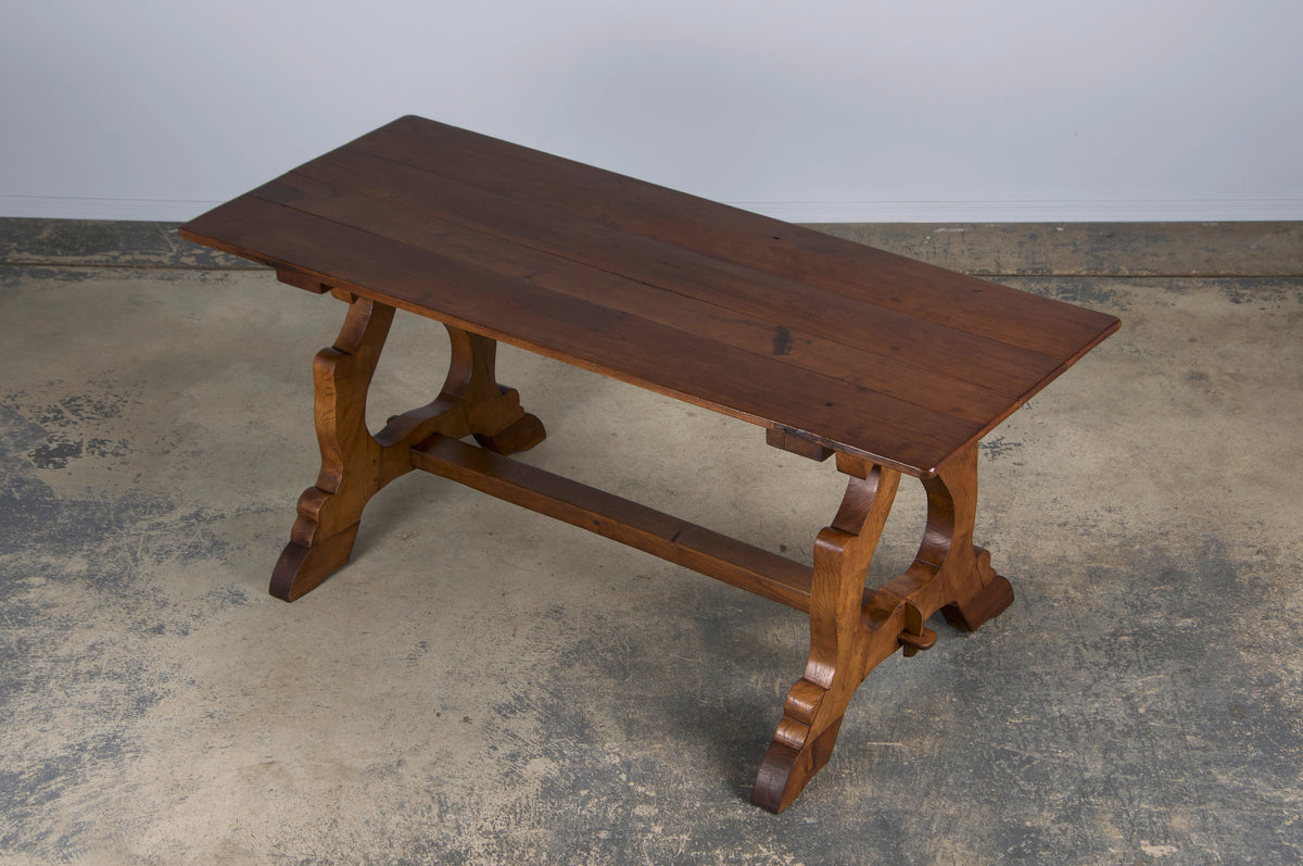 Antique Spanish Baroque Style Walnut Trestle Dining Table