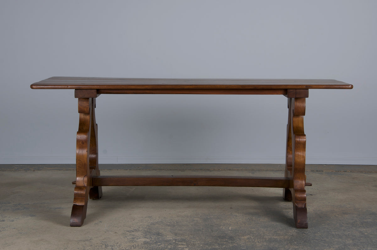 Antique Spanish Baroque Style Walnut Trestle Dining Table