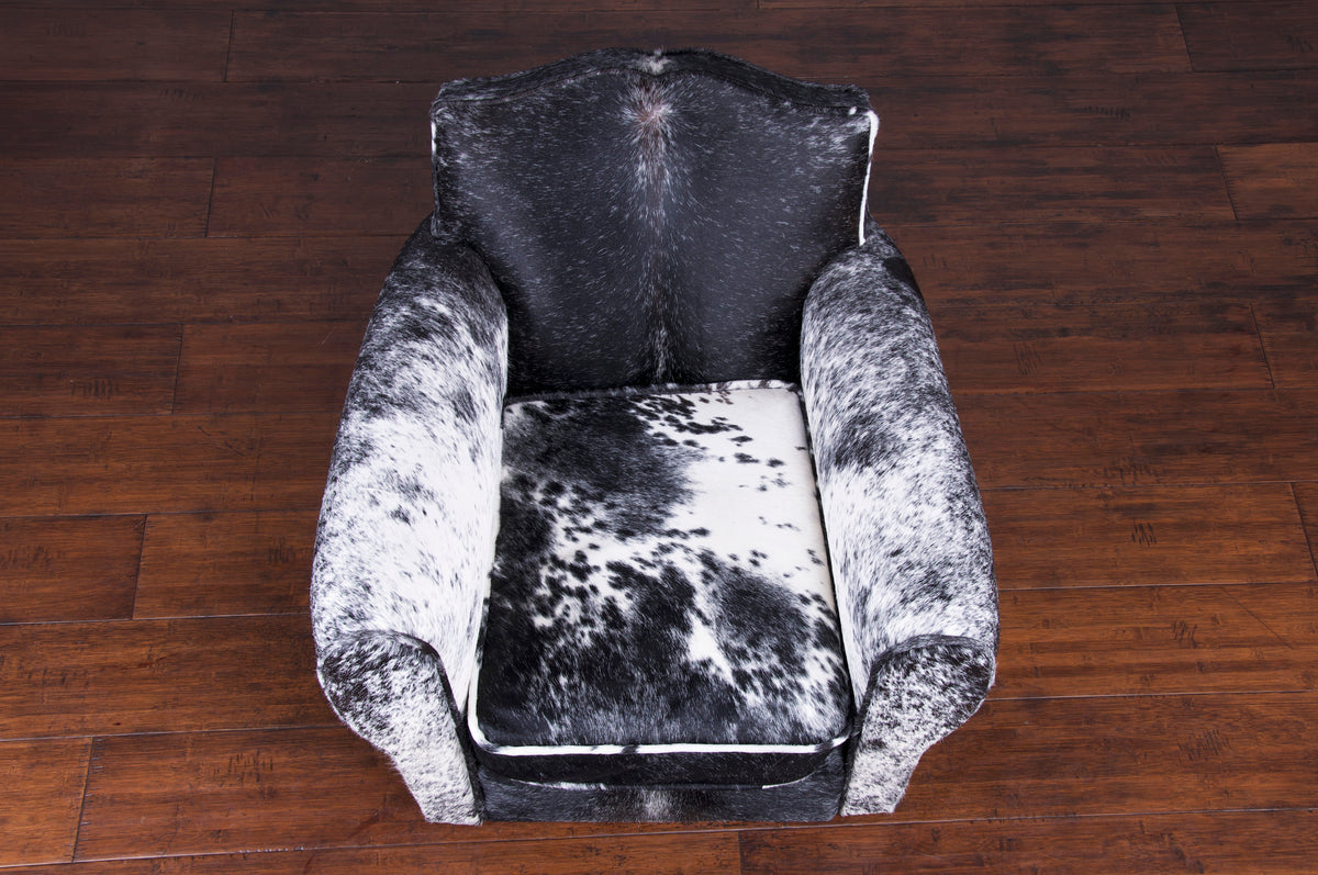 1930s French Art Deco Mustache Back Club Chair W/ Black and White Speckled Cowhide