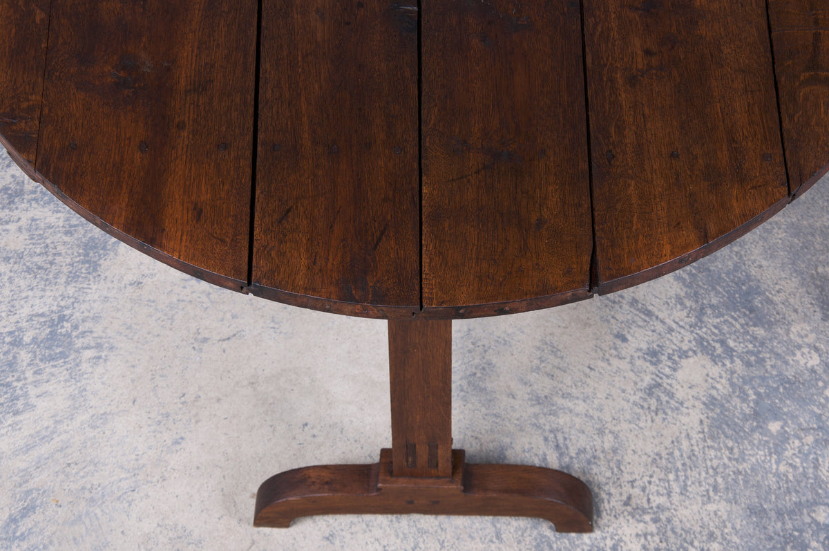 Antique Country French Farmhouse Round Oak Vendange Wine Tasting Table