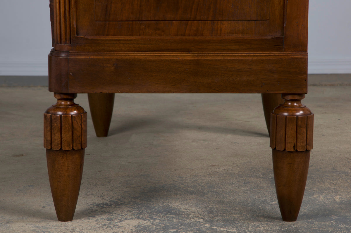 1930s French Art Deco Walnut Dresser W/ Marble Top and Mirror