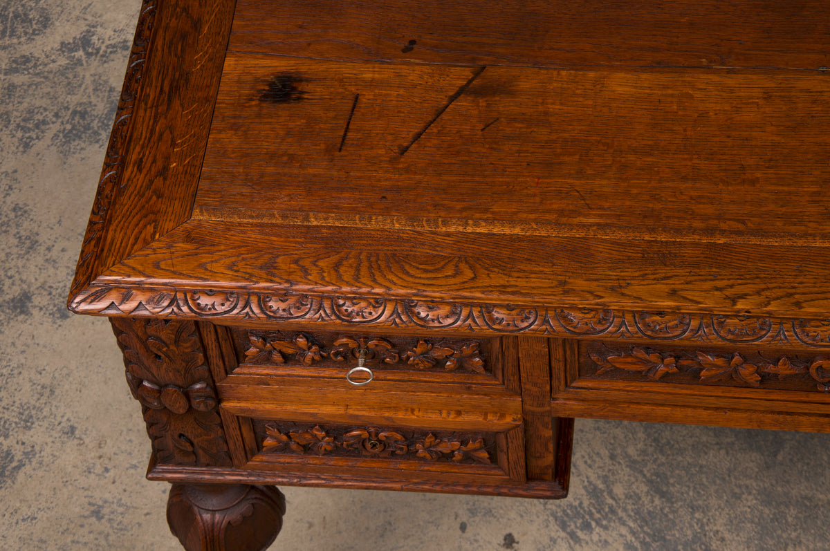 19th Century French Napoleon III Style Oak Writing Desk