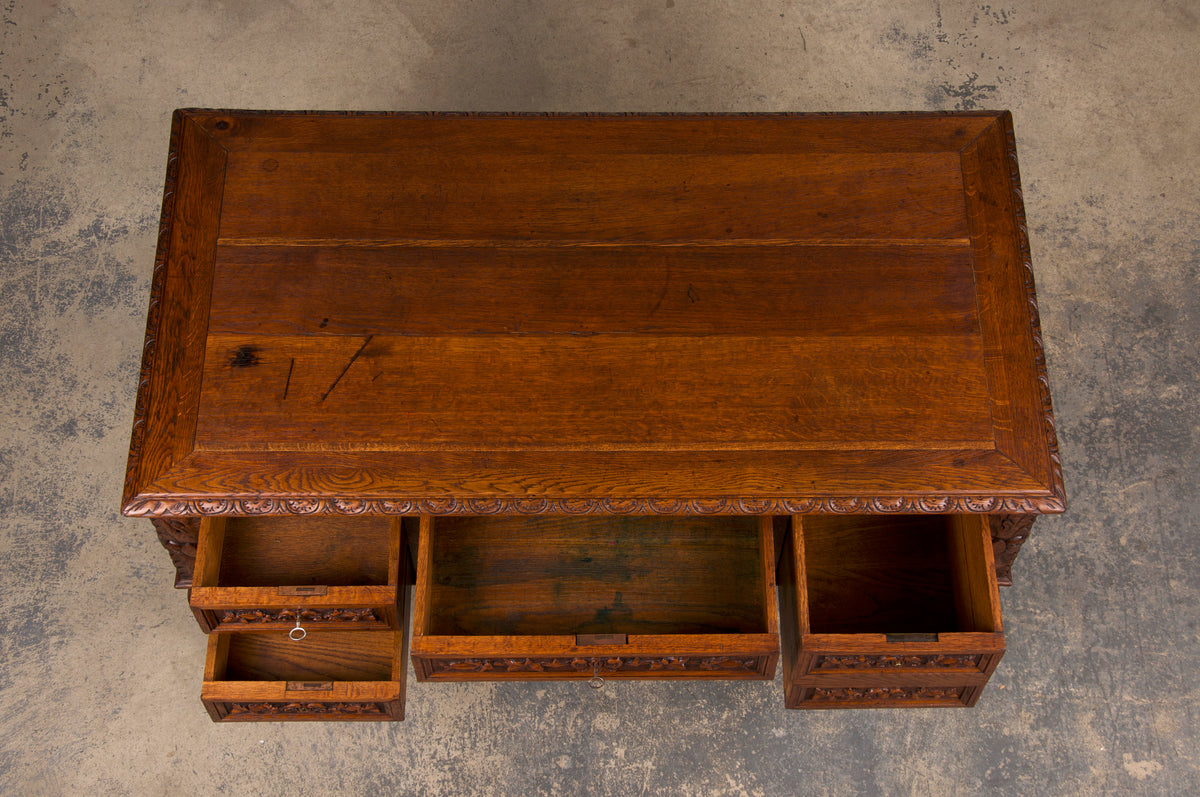 19th Century French Napoleon III Style Oak Writing Desk