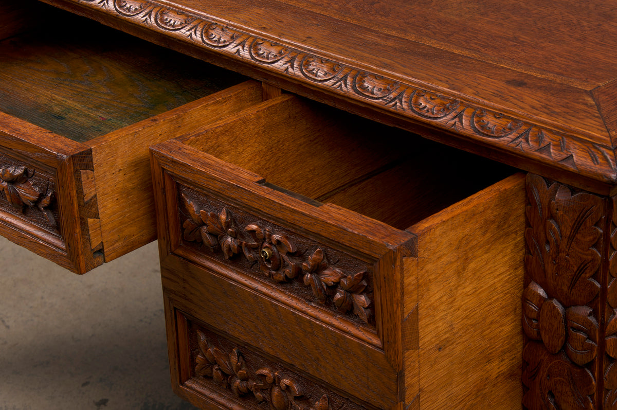 19th Century French Napoleon III Style Oak Writing Desk