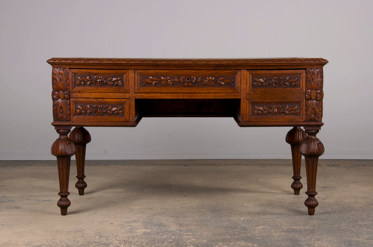 19th Century French Napoleon III Style Oak Writing Desk