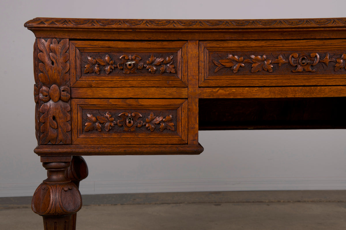 19th Century French Napoleon III Style Oak Writing Desk