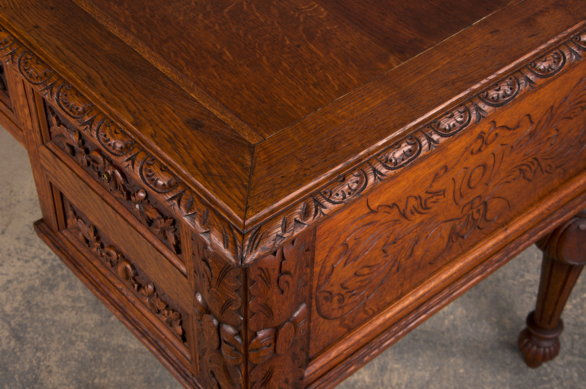 19th Century French Napoleon III Style Oak Writing Desk