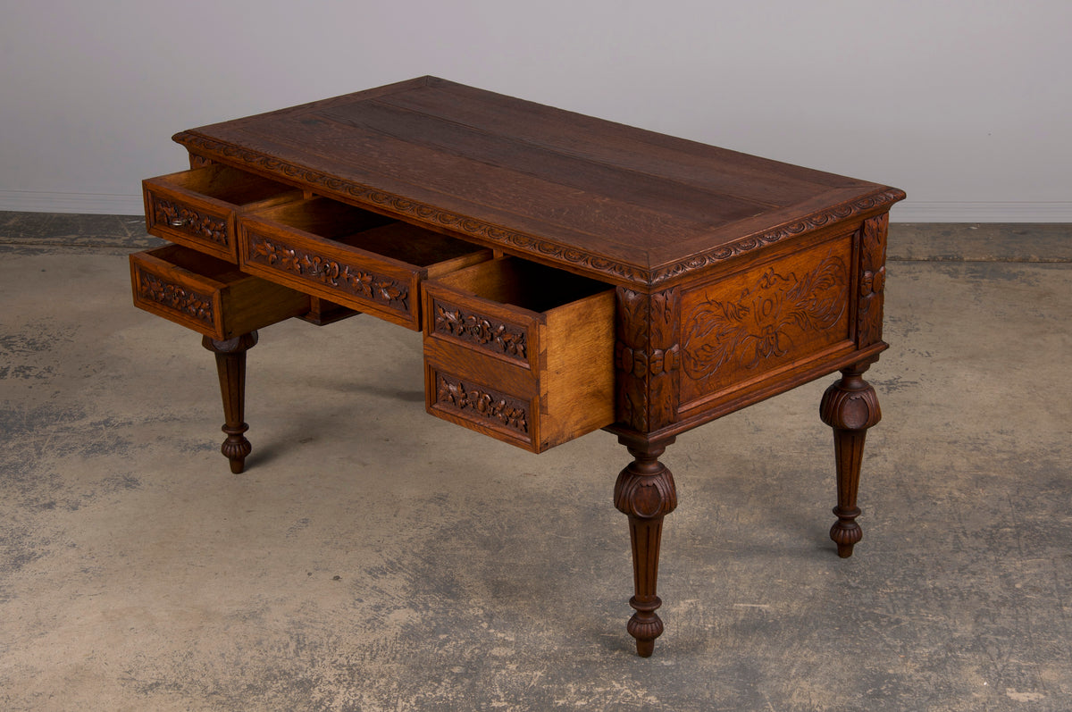 19th Century French Napoleon III Style Oak Writing Desk