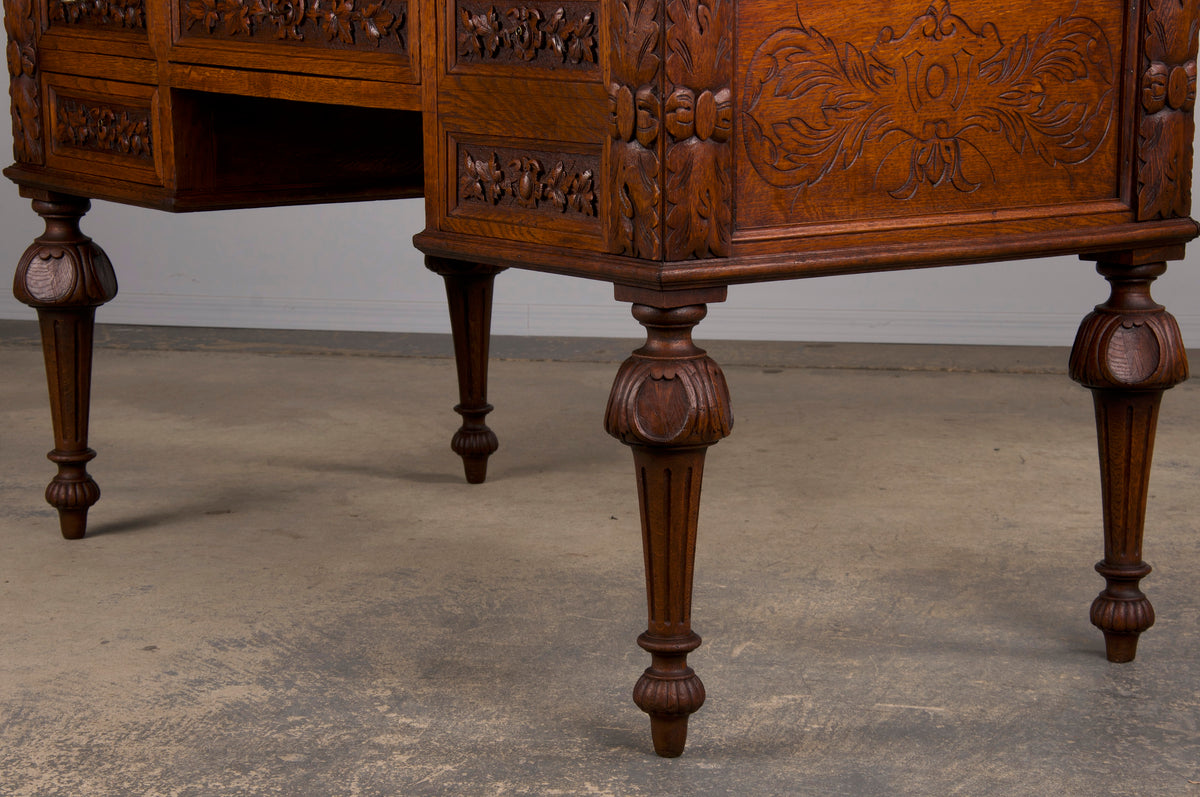 19th Century French Napoleon III Style Oak Writing Desk