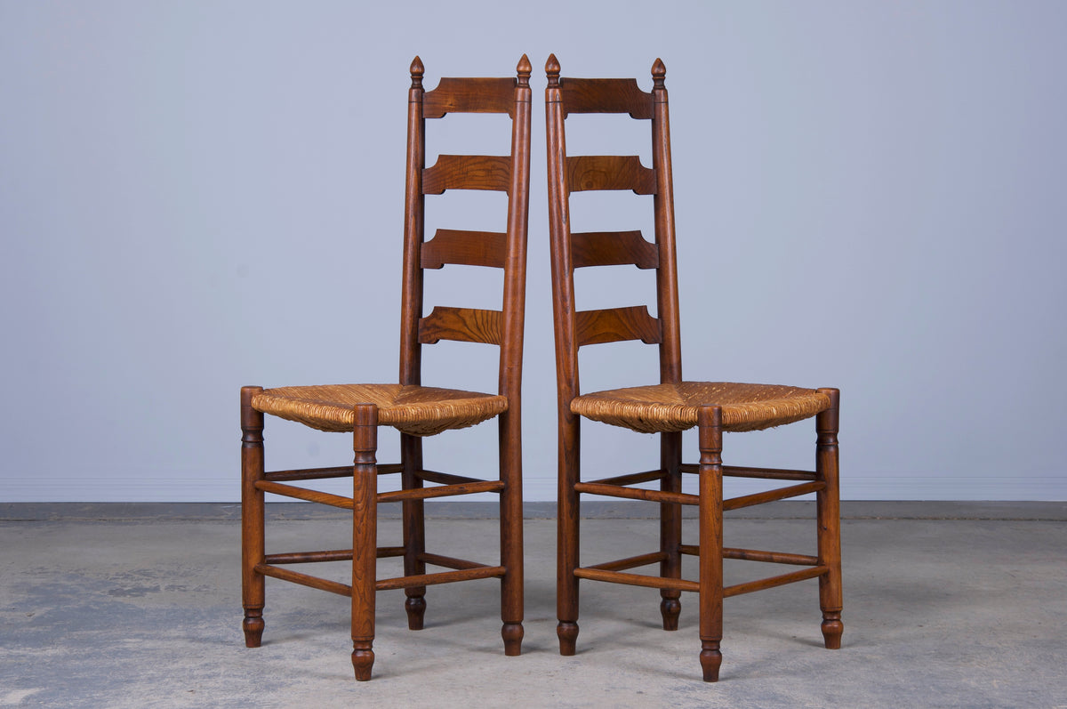 French Napoleon III Style Walnut Dining Chairs W/ Brown Leather by Henredon - set of 6