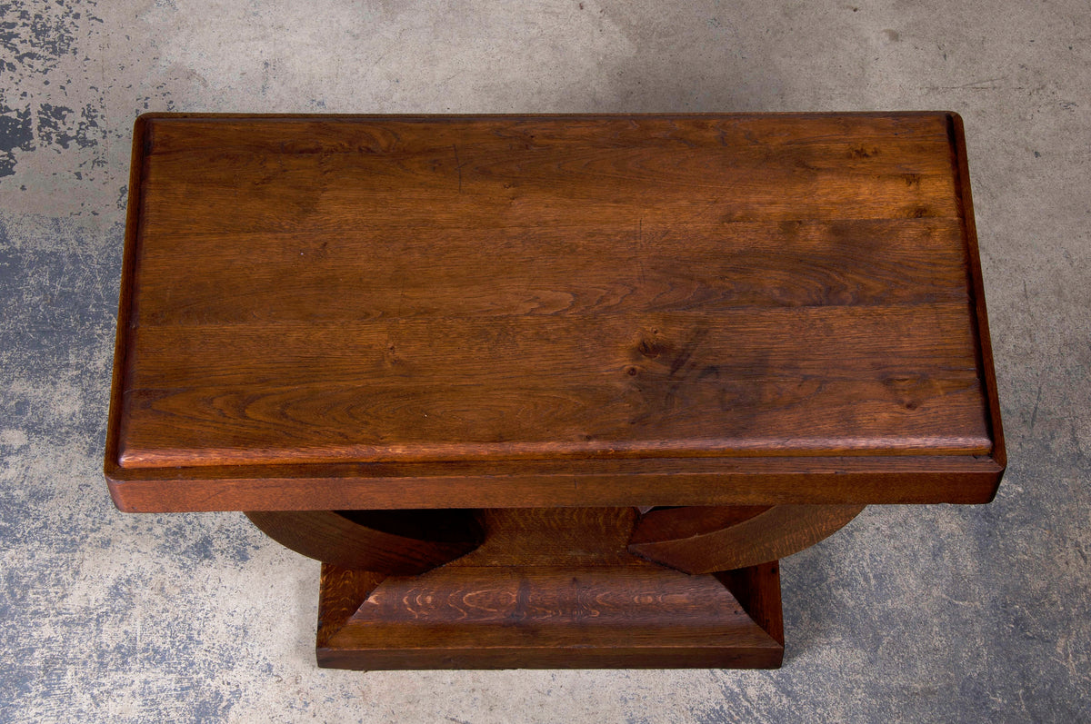 1930s French Art Deco Oak Pedestal Console Table