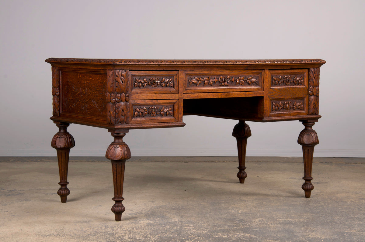 19th Century French Napoleon III Style Oak Writing Desk