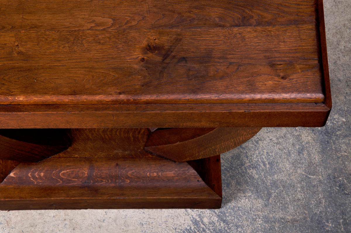 1930s French Art Deco Oak Pedestal Console Table