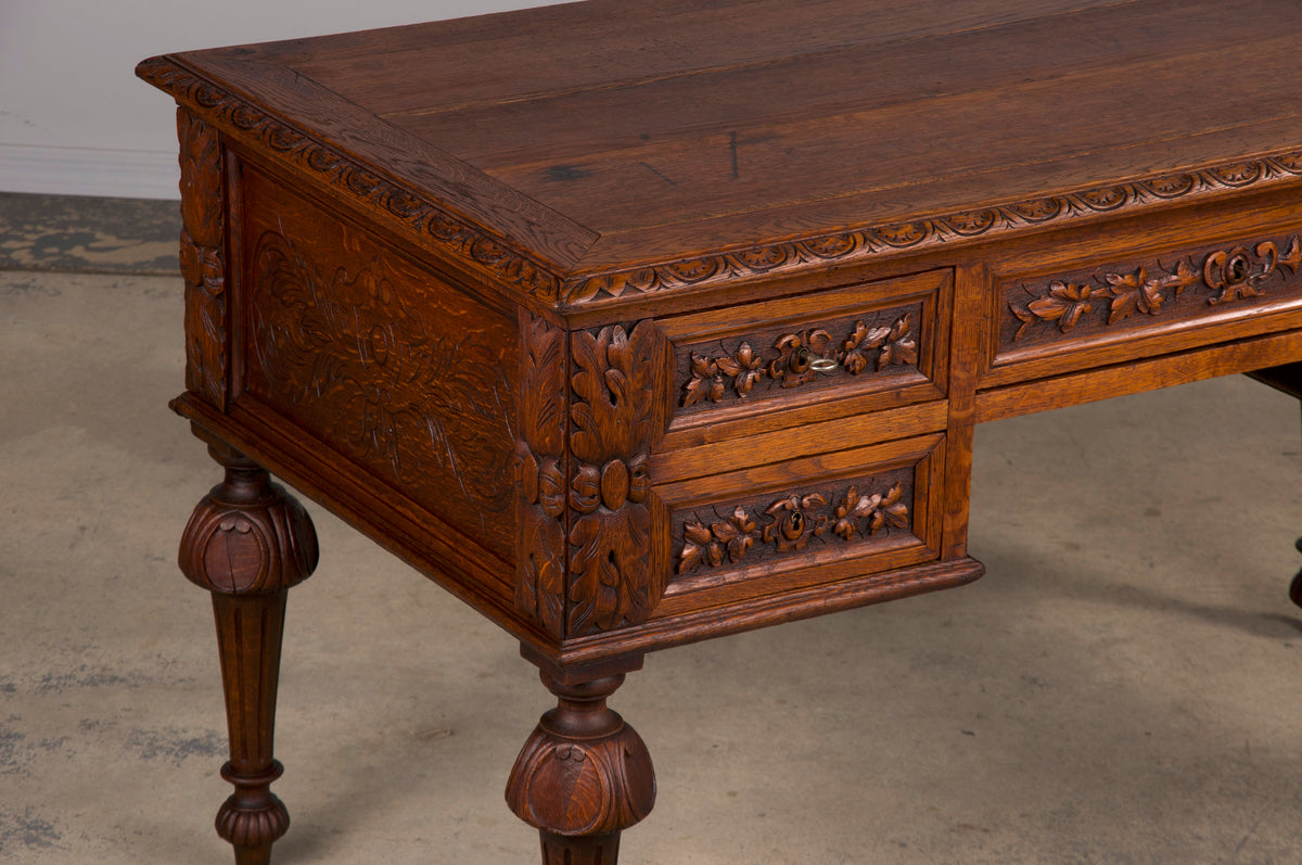 19th Century French Napoleon III Style Oak Writing Desk