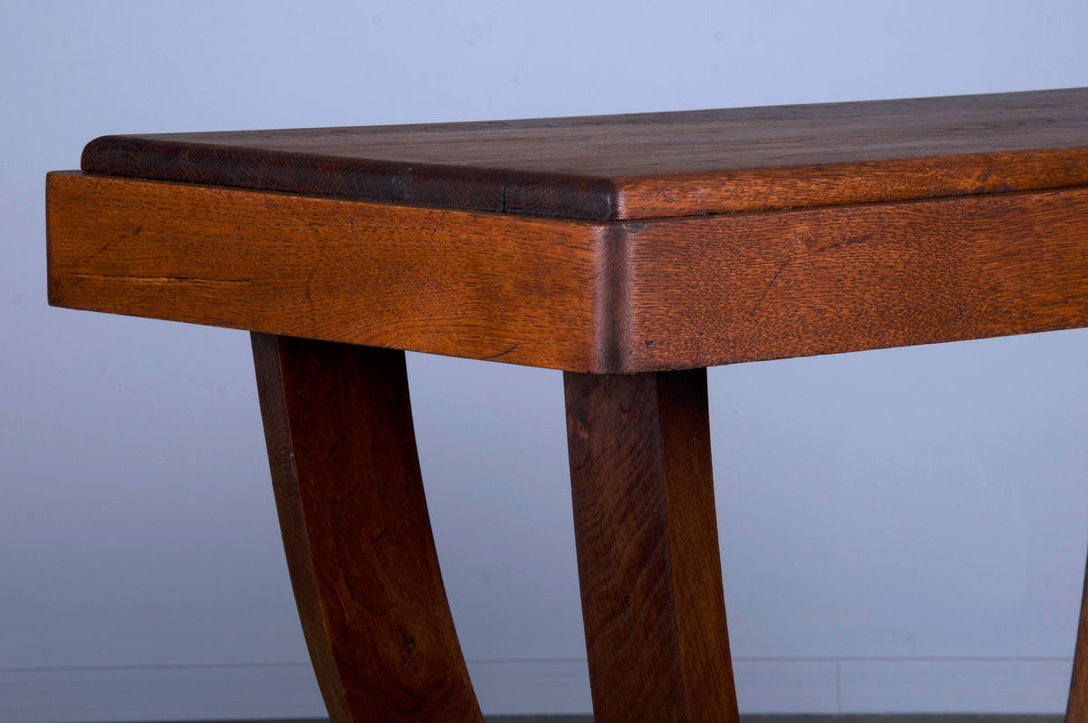 1930s French Art Deco Oak Pedestal Console Table