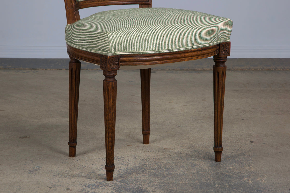 ON HOLD French Louis XVI Style Maple Dining Chairs W/ Striped Green Chenille - Set of 8