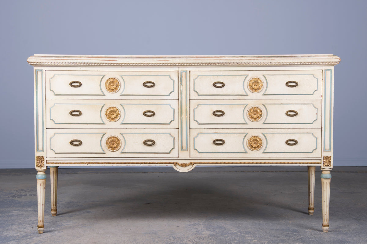 French Louis XVI Style Painted Dresser or Credenza W/ Marble Top