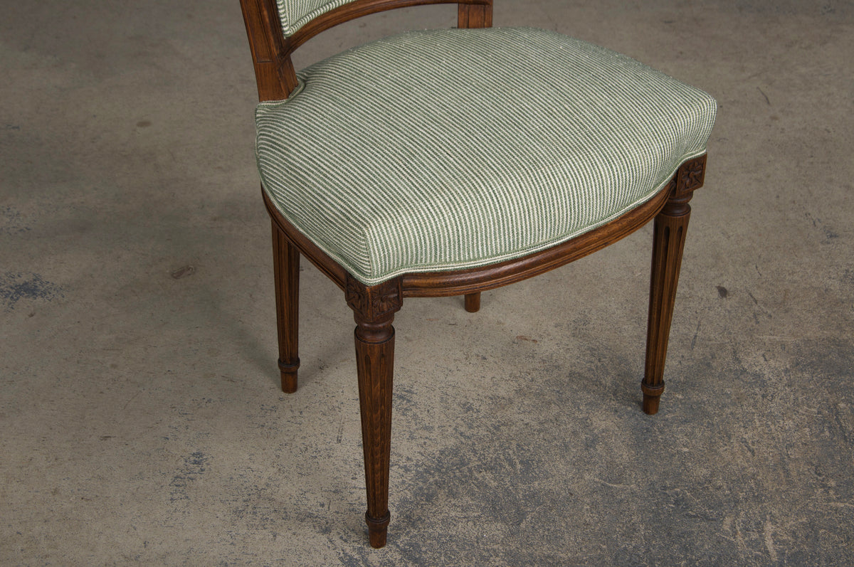 ON HOLD French Louis XVI Style Maple Dining Chairs W/ Striped Green Chenille - Set of 8