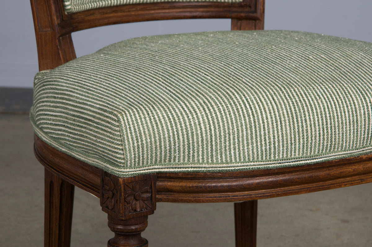 ON HOLD French Louis XVI Style Maple Dining Chairs W/ Striped Green Chenille - Set of 8