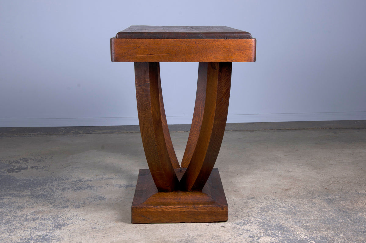 1930s French Art Deco Oak Pedestal Console Table