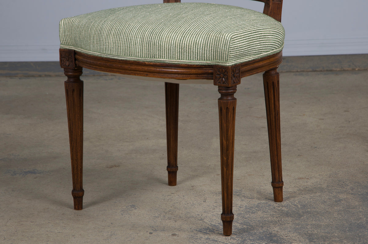 ON HOLD French Louis XVI Style Maple Dining Chairs W/ Striped Green Chenille - Set of 8