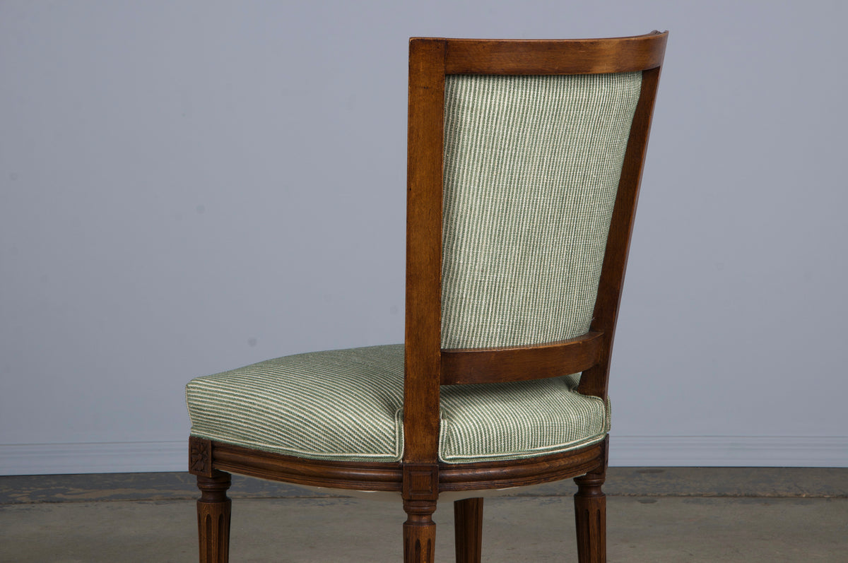 ON HOLD French Louis XVI Style Maple Dining Chairs W/ Striped Green Chenille - Set of 8