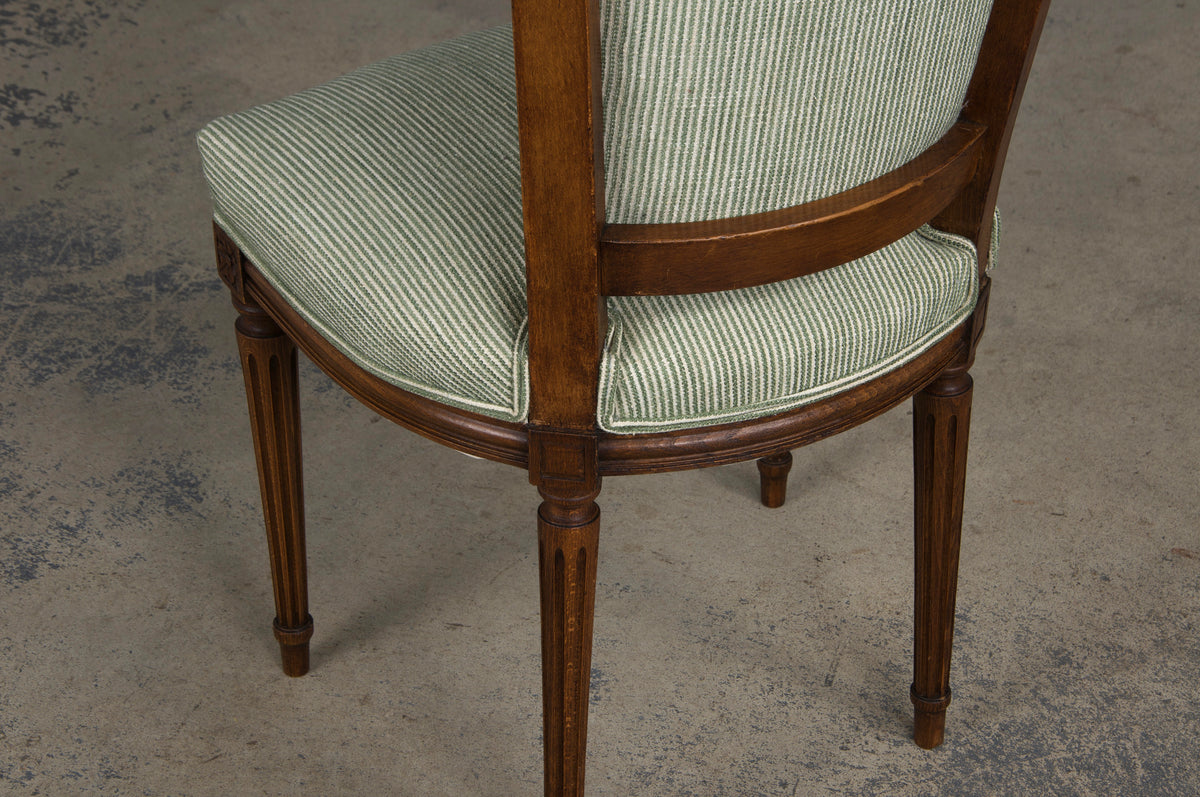 ON HOLD French Louis XVI Style Maple Dining Chairs W/ Striped Green Chenille - Set of 8