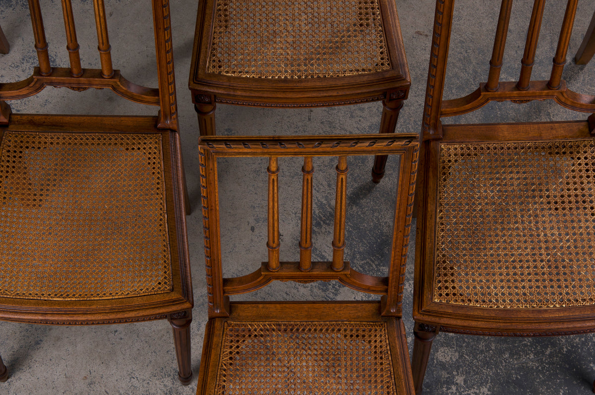 Antique French Louis XVI Style Oak Dining Chairs W/ Cane Seats - Set of 6