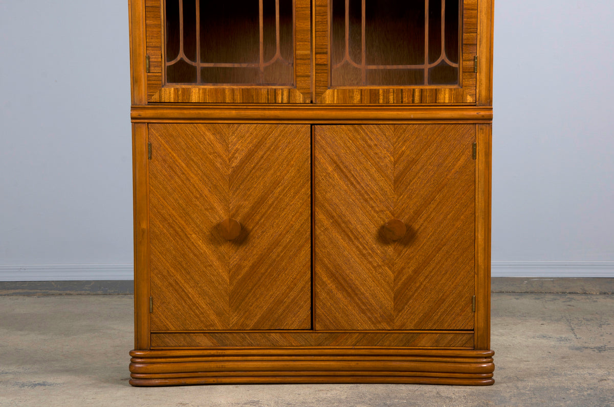 1930s French Art Deco Satinwood Waterfall China Cabinet or Bookcase