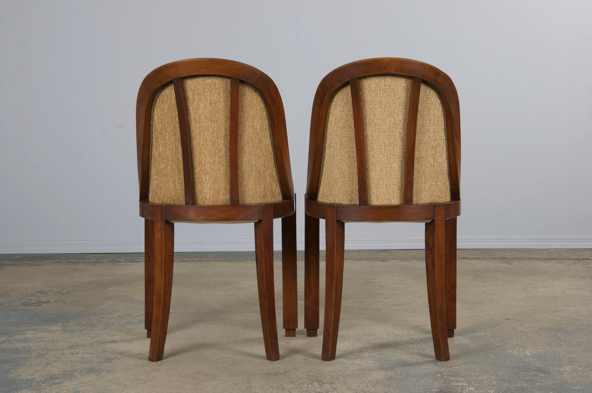 1930s French Art Deco Gondola Walnut Dining Chairs W/ Bronze Chenille - Set of 6