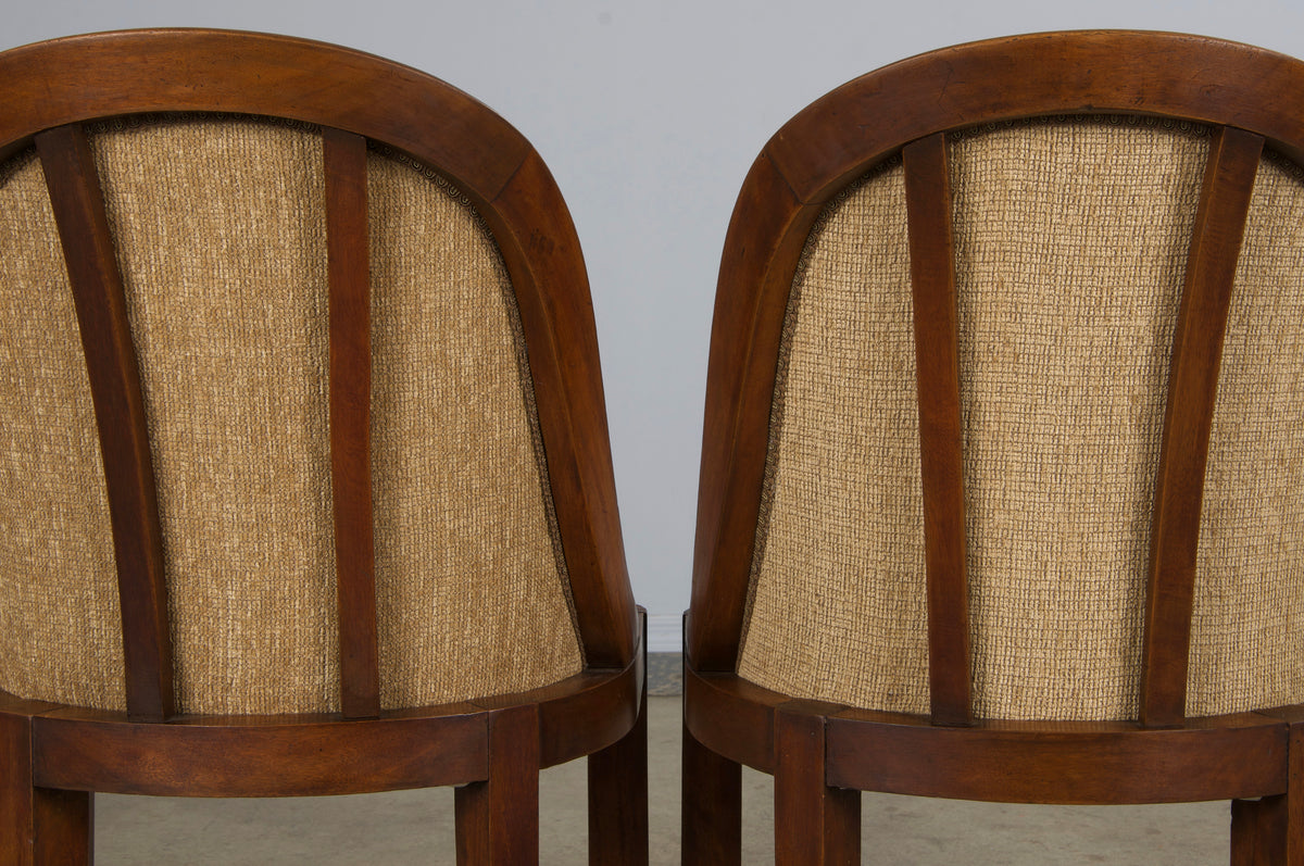 1930s French Art Deco Gondola Walnut Dining Chairs W/ Bronze Chenille - Set of 6