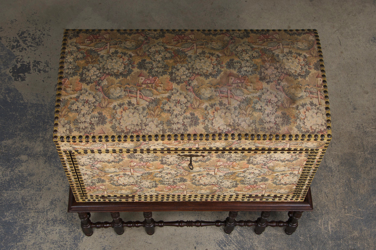 Antique French Louis XIII Style Needlepoint Tapestry Chest Bar