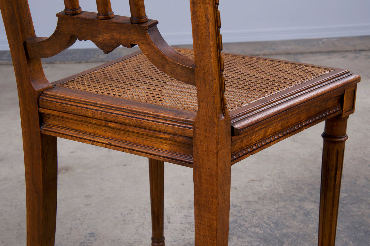 Antique French Louis XVI Style Oak Dining Chairs W/ Cane Seats - Set of 6