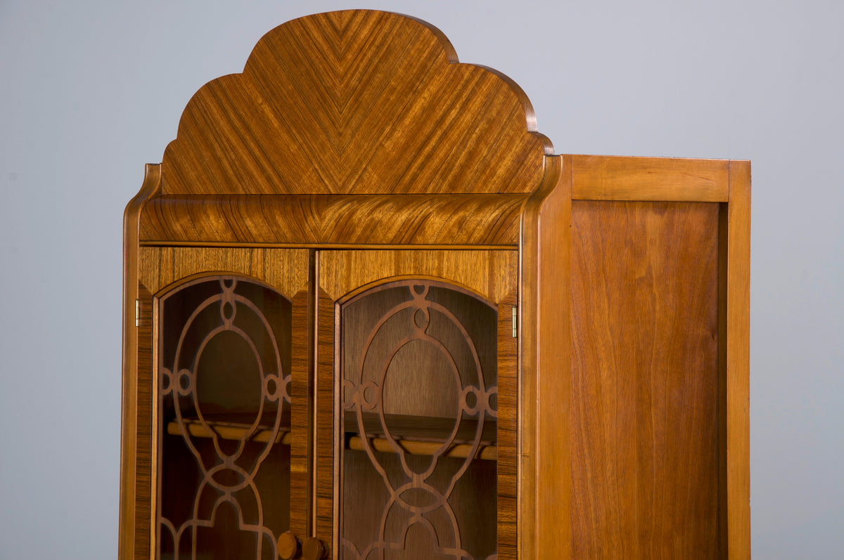 1930s French Art Deco Satinwood Waterfall China Cabinet or Bookcase