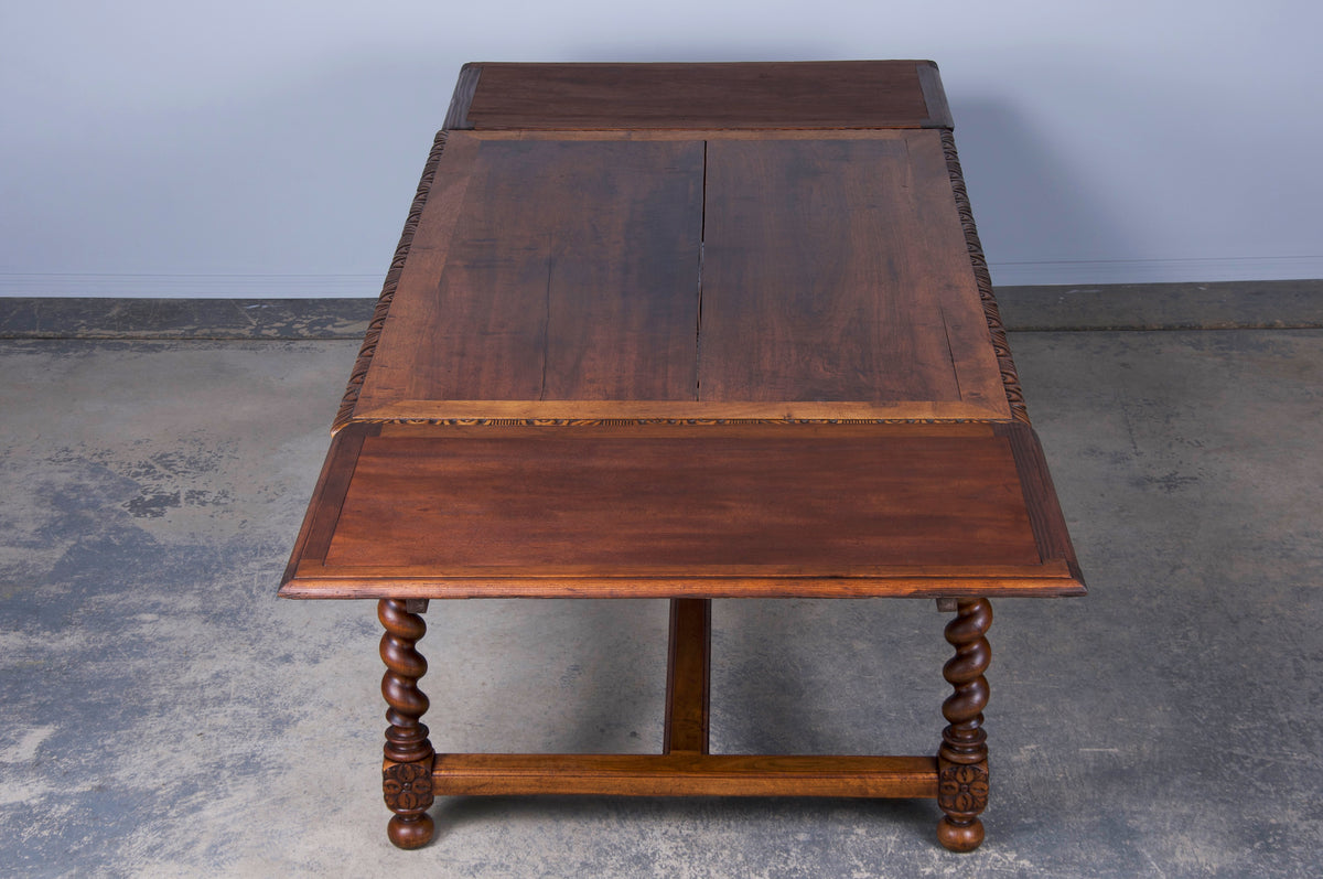 19th Century French Louis XIII Style Walnut Barley Twist Extendable Dining Table