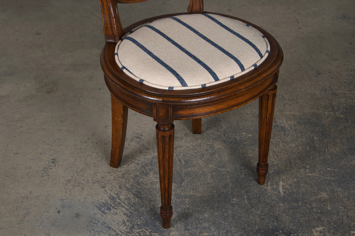 French Louis XVI Style Maple Dining Chairs W/ Striped Fabric - Set of 12