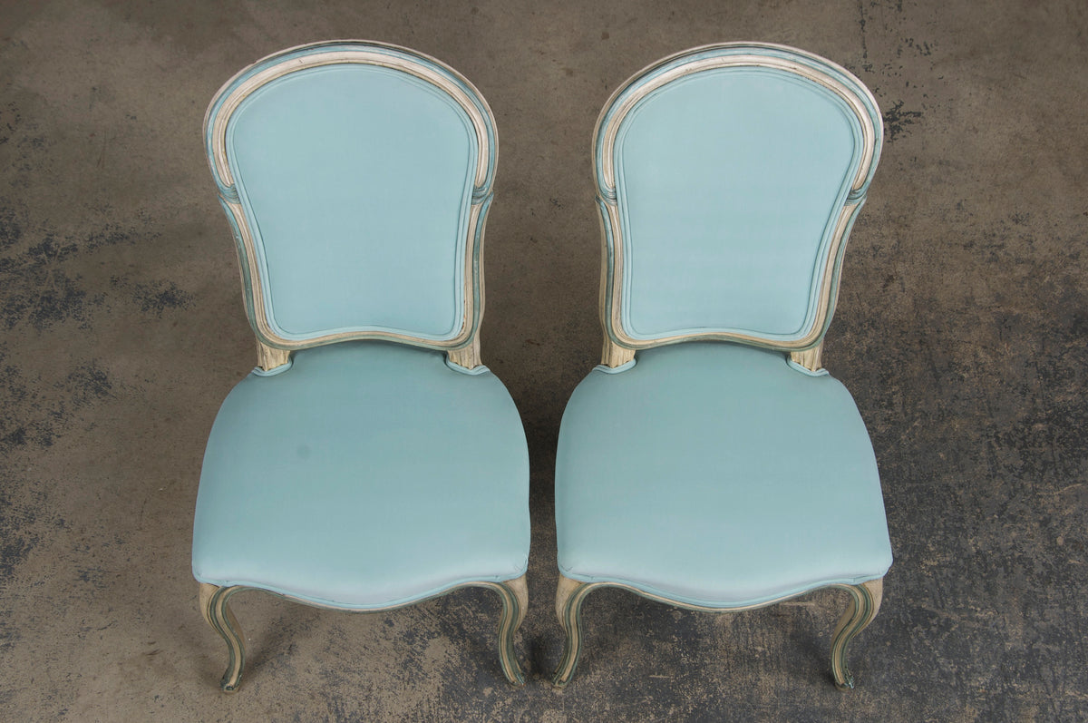 Baker Furniture French Provincial Louis XV Style Painted Dining Chairs W/ Mint Velvet - Set of 6