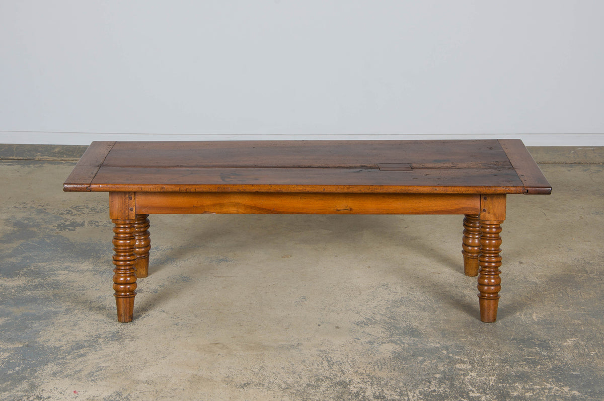 Antique Country French Provincial Walnut Farmhouse Coffee Table