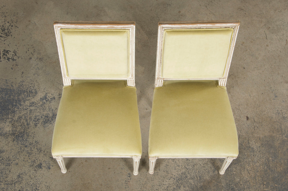 Antique French Louis XVI Painted Accent Chairs in Light Yellow - A Pair