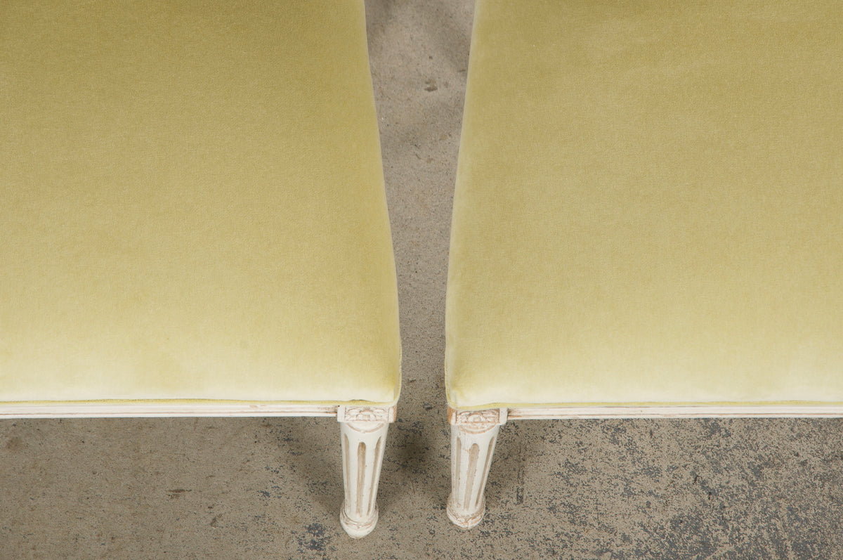 Antique French Louis XVI Painted Accent Chairs in Light Yellow - A Pair