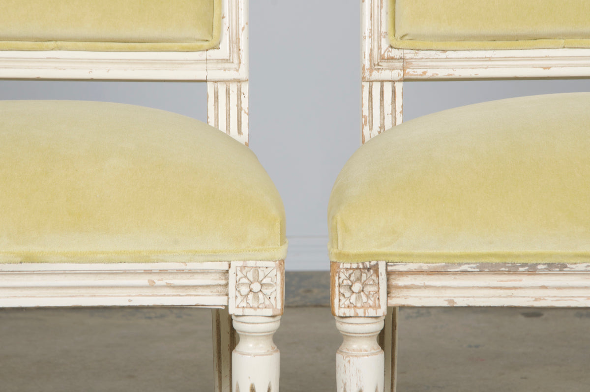 Antique French Louis XVI Painted Accent Chairs in Light Yellow - A Pair