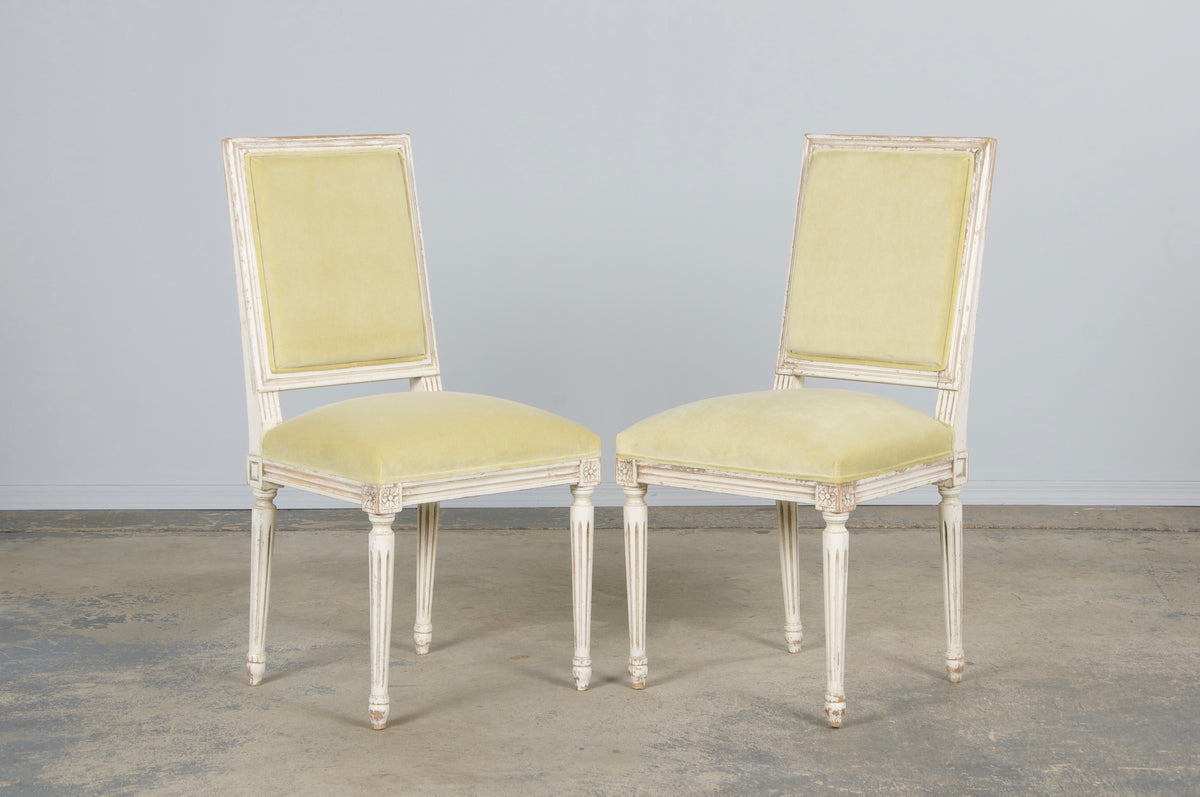 Antique French Louis XVI Painted Accent Chairs in Light Yellow - A Pair