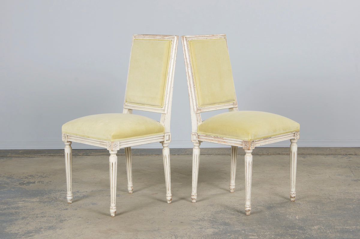 Antique French Louis XVI Painted Accent Chairs in Light Yellow - A Pair