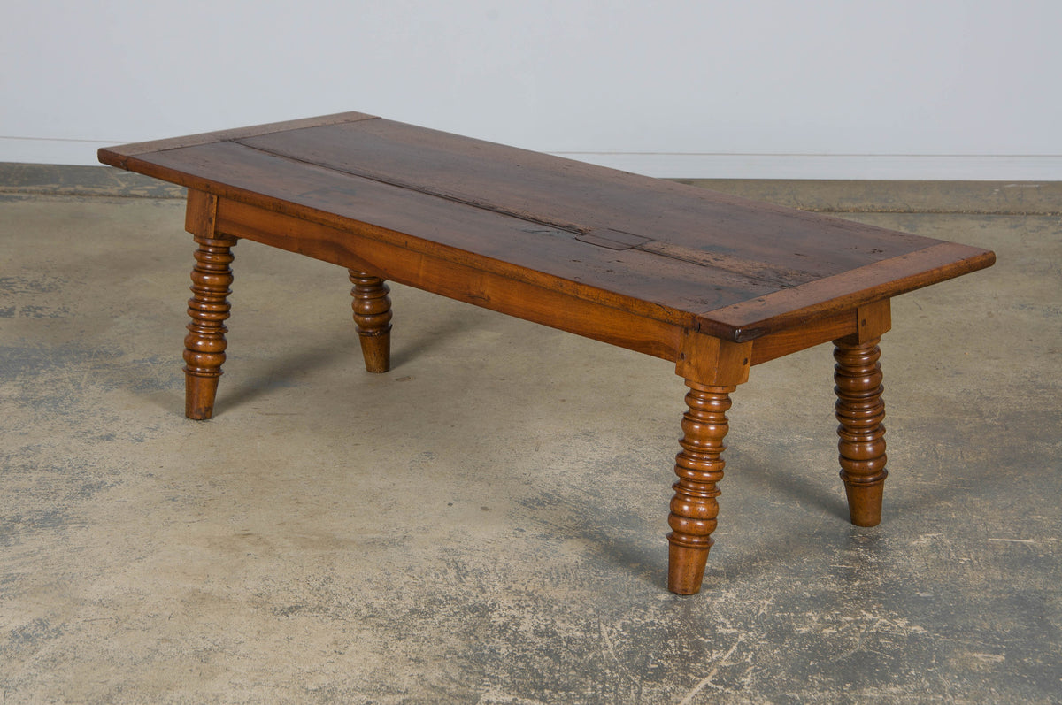 Antique Country French Provincial Walnut Farmhouse Coffee Table